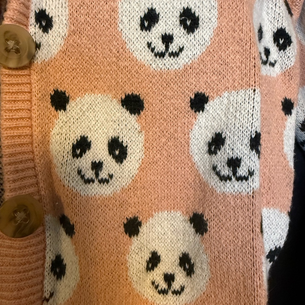 Tea Collection 4-5 Kids Panda Cardigan Sweater - Peach and White - Picture 6 of 6